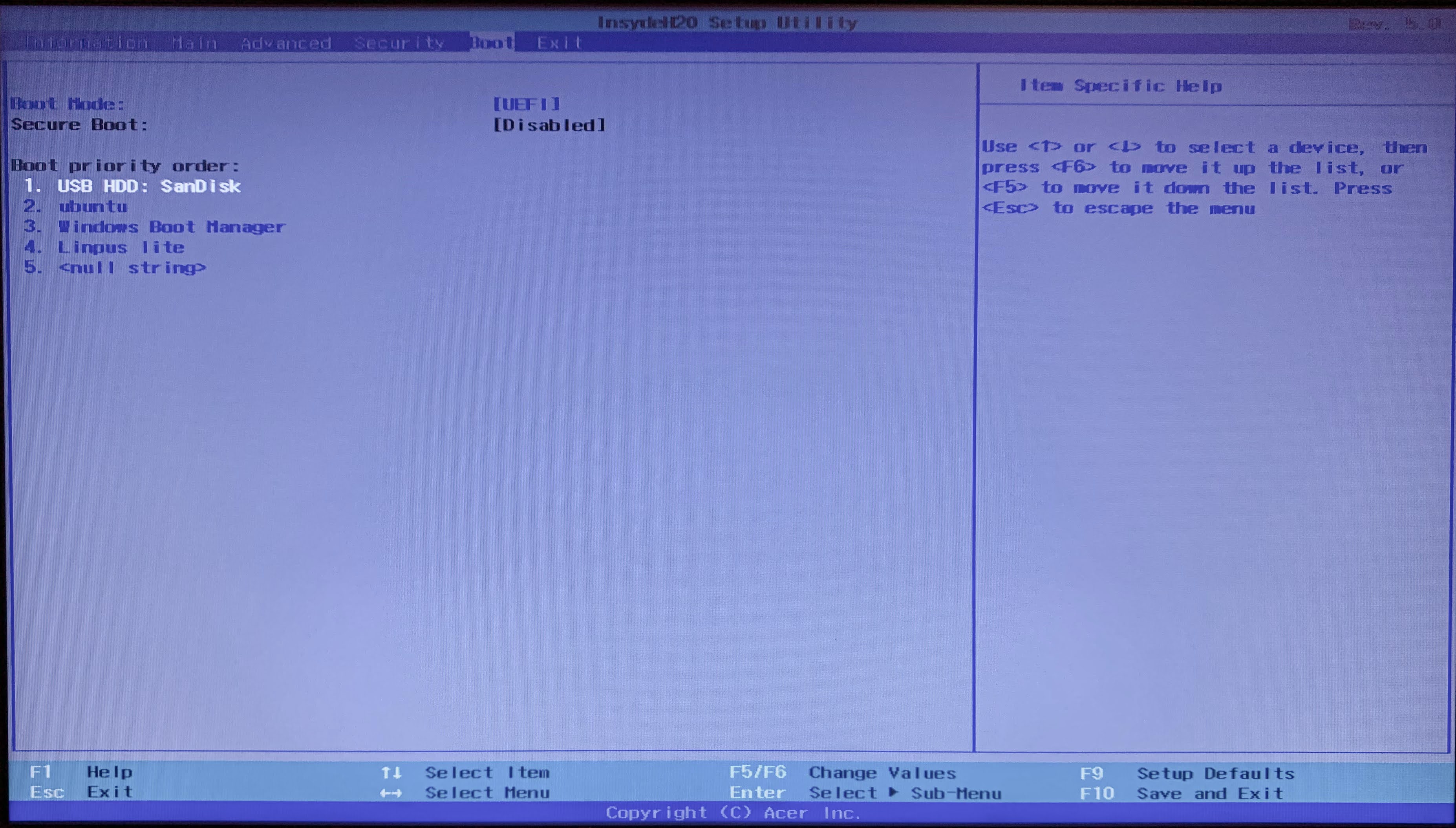 Tela de Selecionando a ordem de boot na BIOS