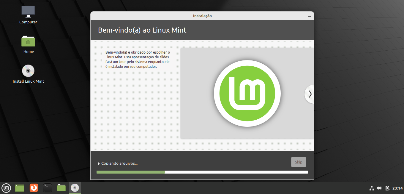Tela de instalação do Linux Mint