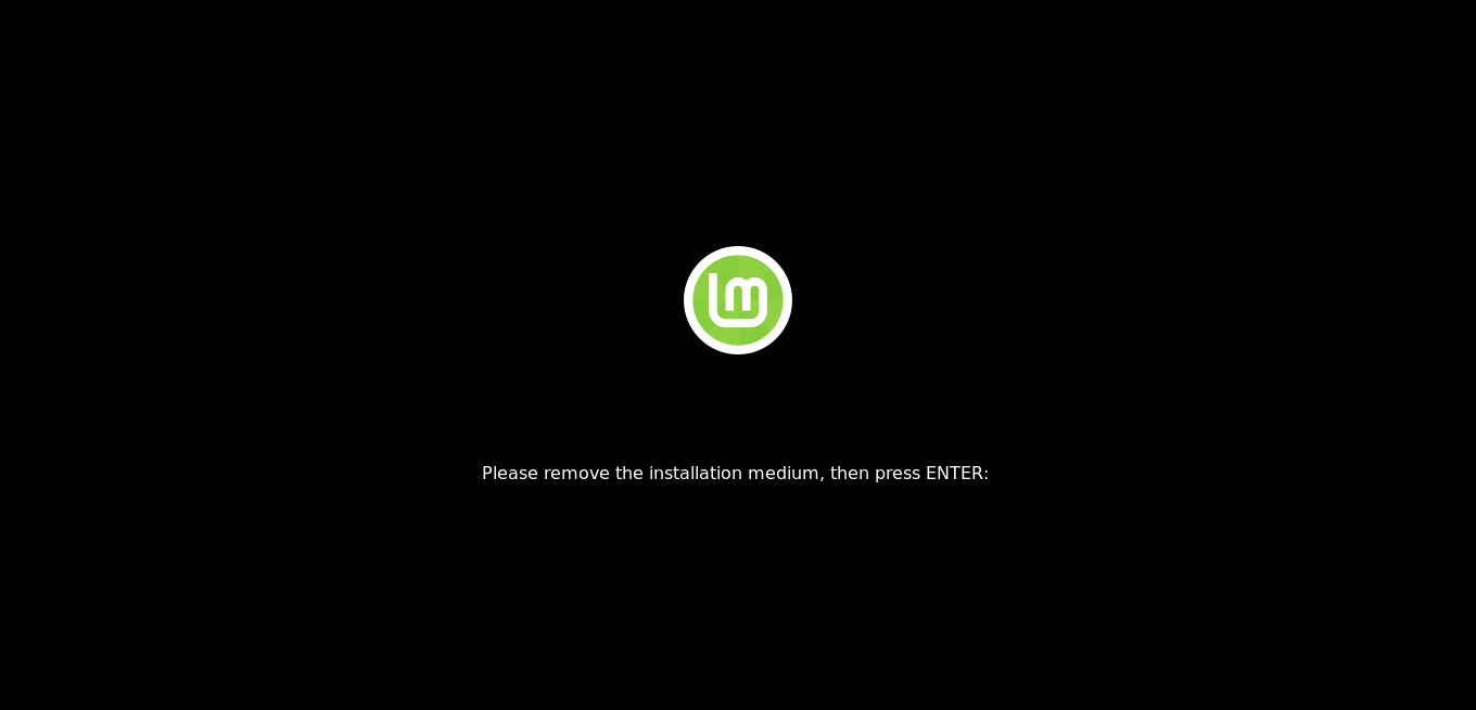 Tela de remoção da mídia bootável do Linux Mint