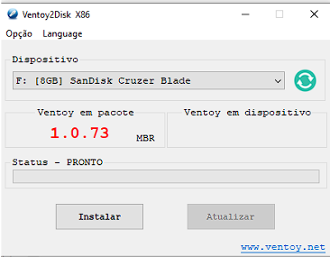 Tela inicial do Ventoy