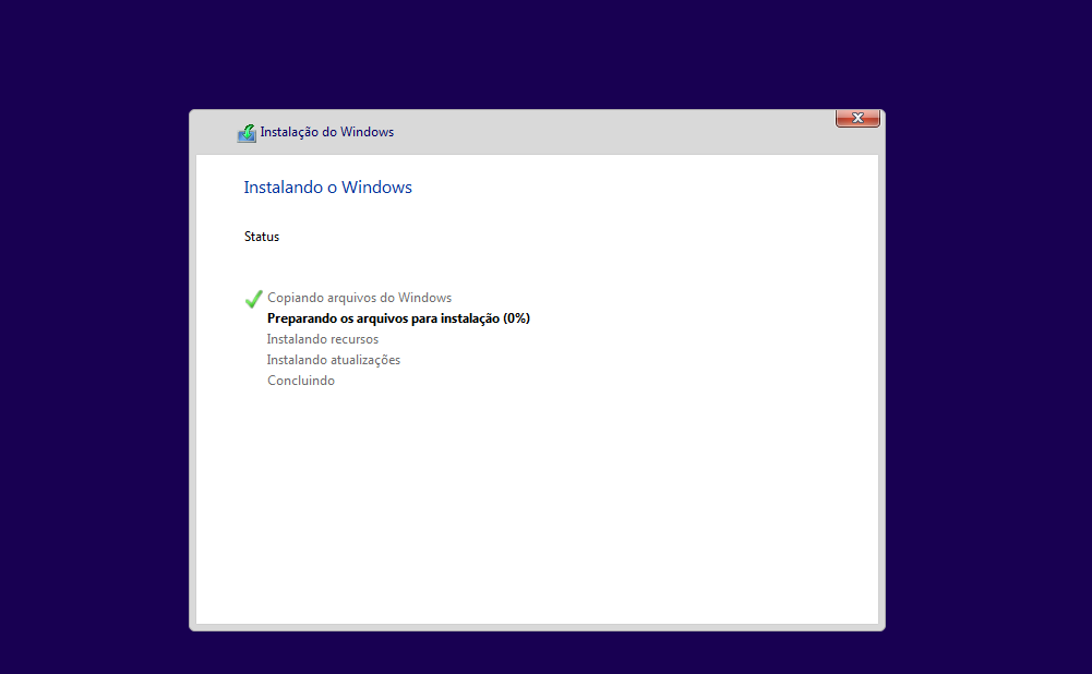 Tela de instalação do Windows