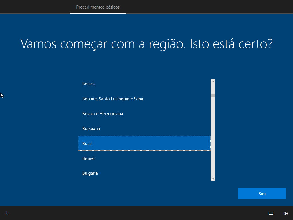 Tela de selecionar o idioma do Windows