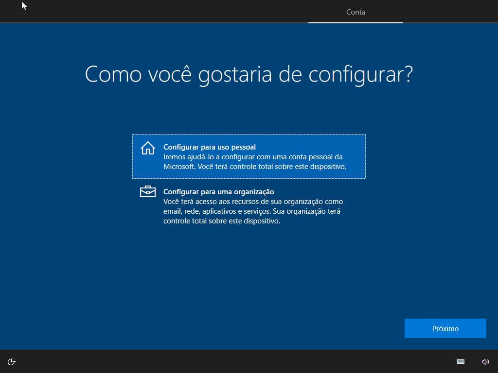 Tela de tipo de uso para o Windows