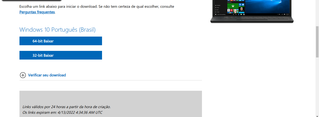 Tela do site de Download do Windows no Linux 3