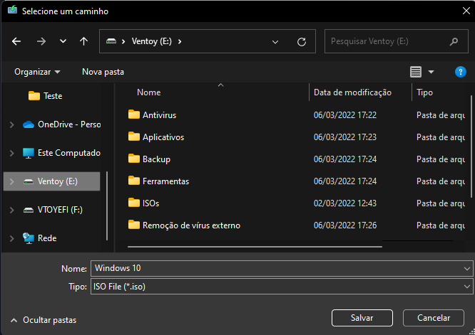 Tela do gerenciador de Arquivos do Windows